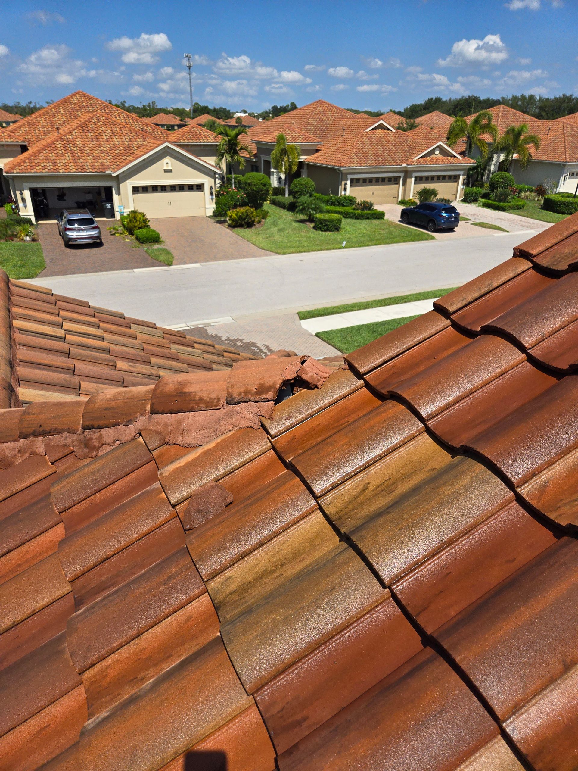 The roof of a house with a lot of tiles on it.