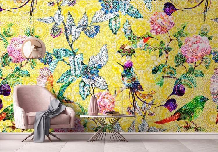 Decorazione fiori e uccelli