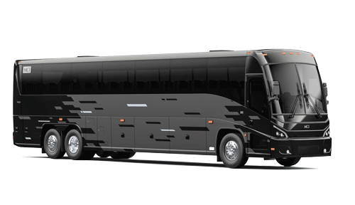 A black bus is parked on a white background.