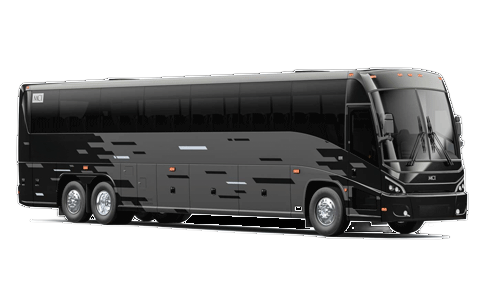 A sleek, black modern motorcoach bus viewed from the side on a plain white background.