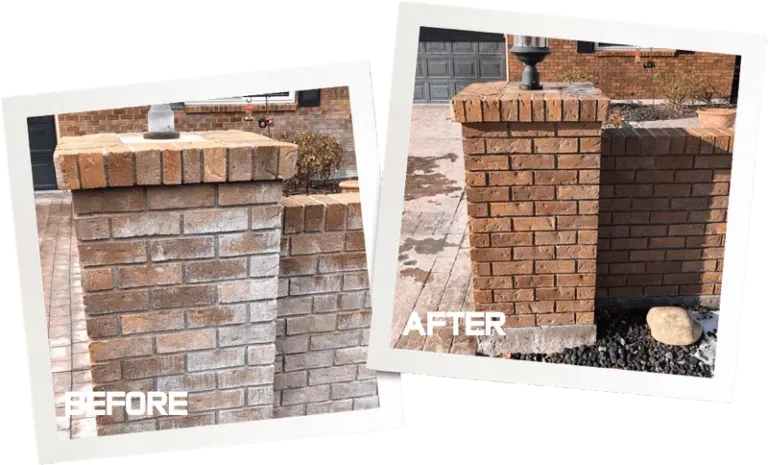 A before and after picture of a brick wall