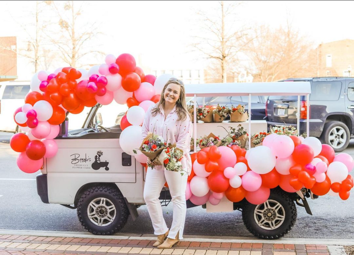 Brooks Fresh Cut Flowers Truck covered in balloon garland