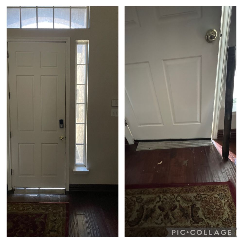 A picture of a door before and after being painted white