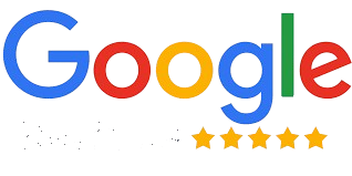 Google logo with five gold stars underneath, suggesting a 5-star rating