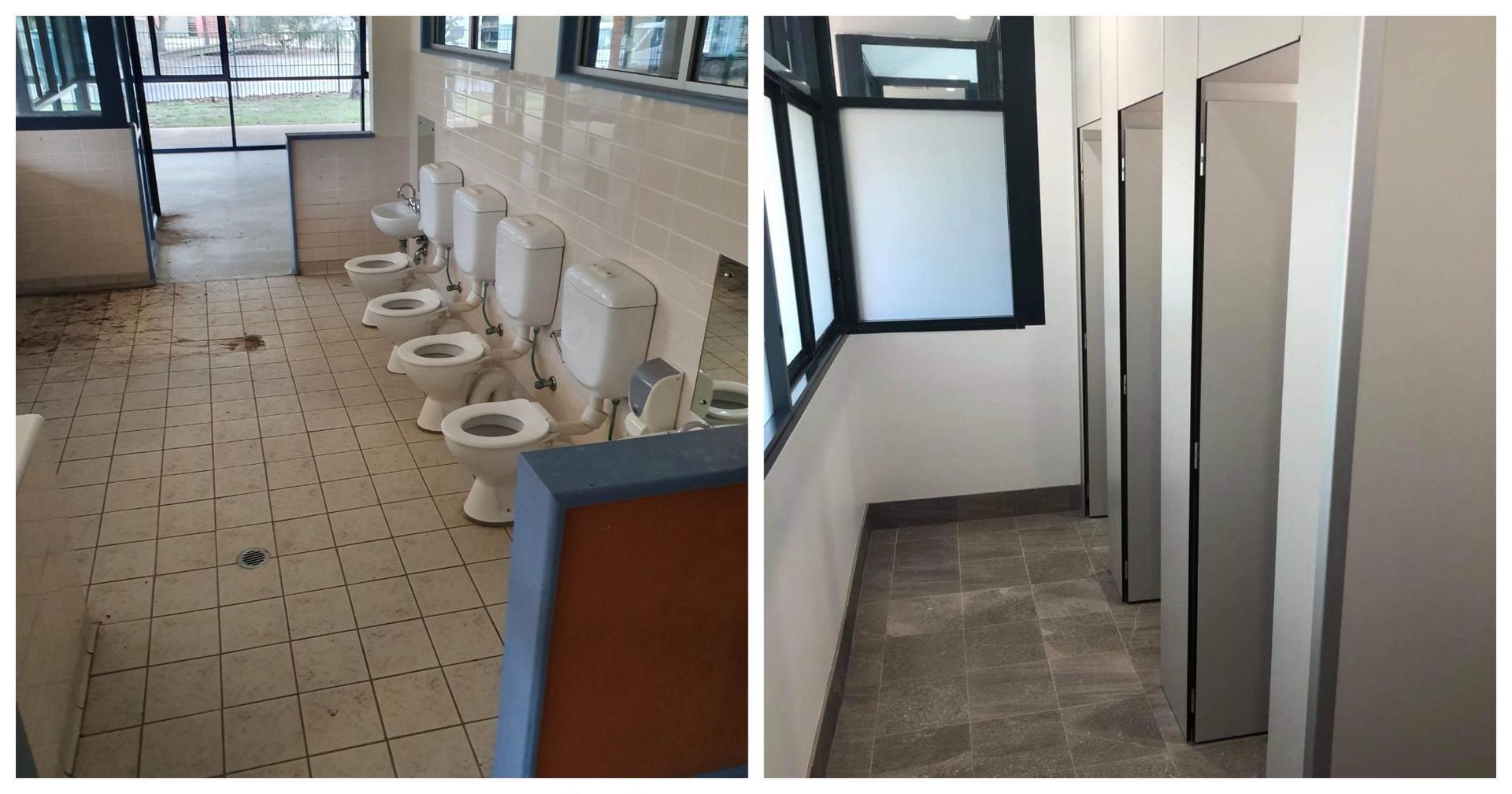 Two Pictures of A Bathroom Before and After Being Cleaned — Entire Trades in Singleton, NSW