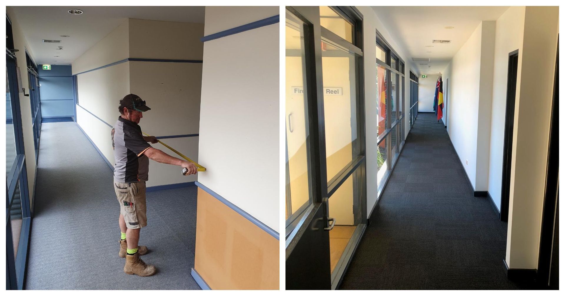 A Man Is Measuring a Wall in A Hallway — Entire Trades in Singleton, NSW