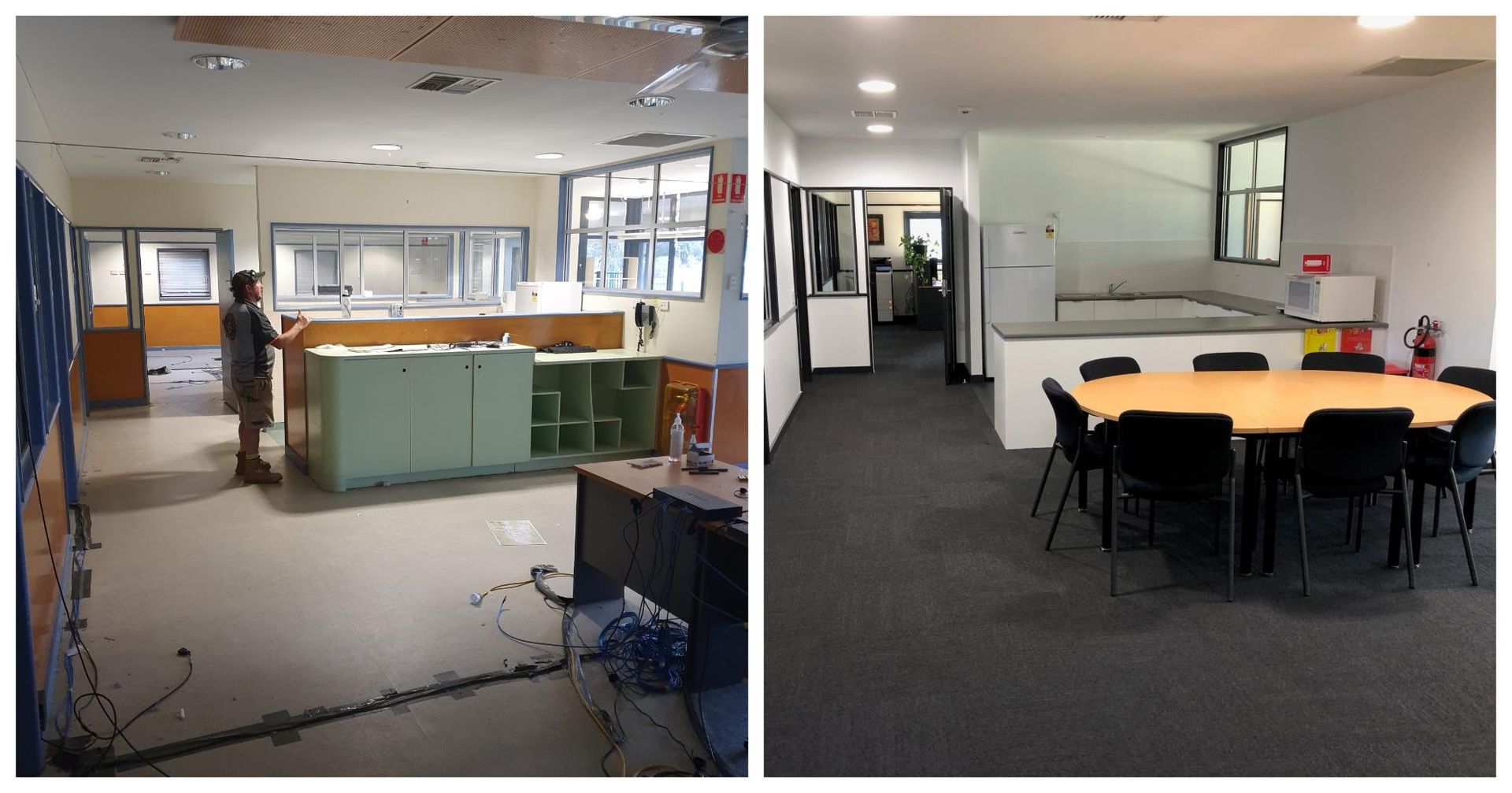 A Before and After Photo of A Room with Tables and Chairs — Entire Trades in Singleton, NSW