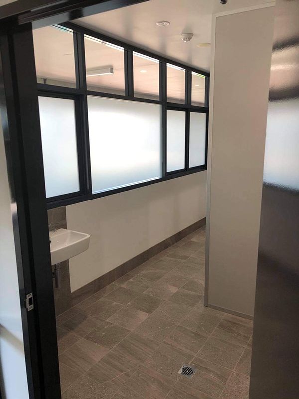 Bathroom With Big Glass Window — Entire Trades in Port Stephens, NSW