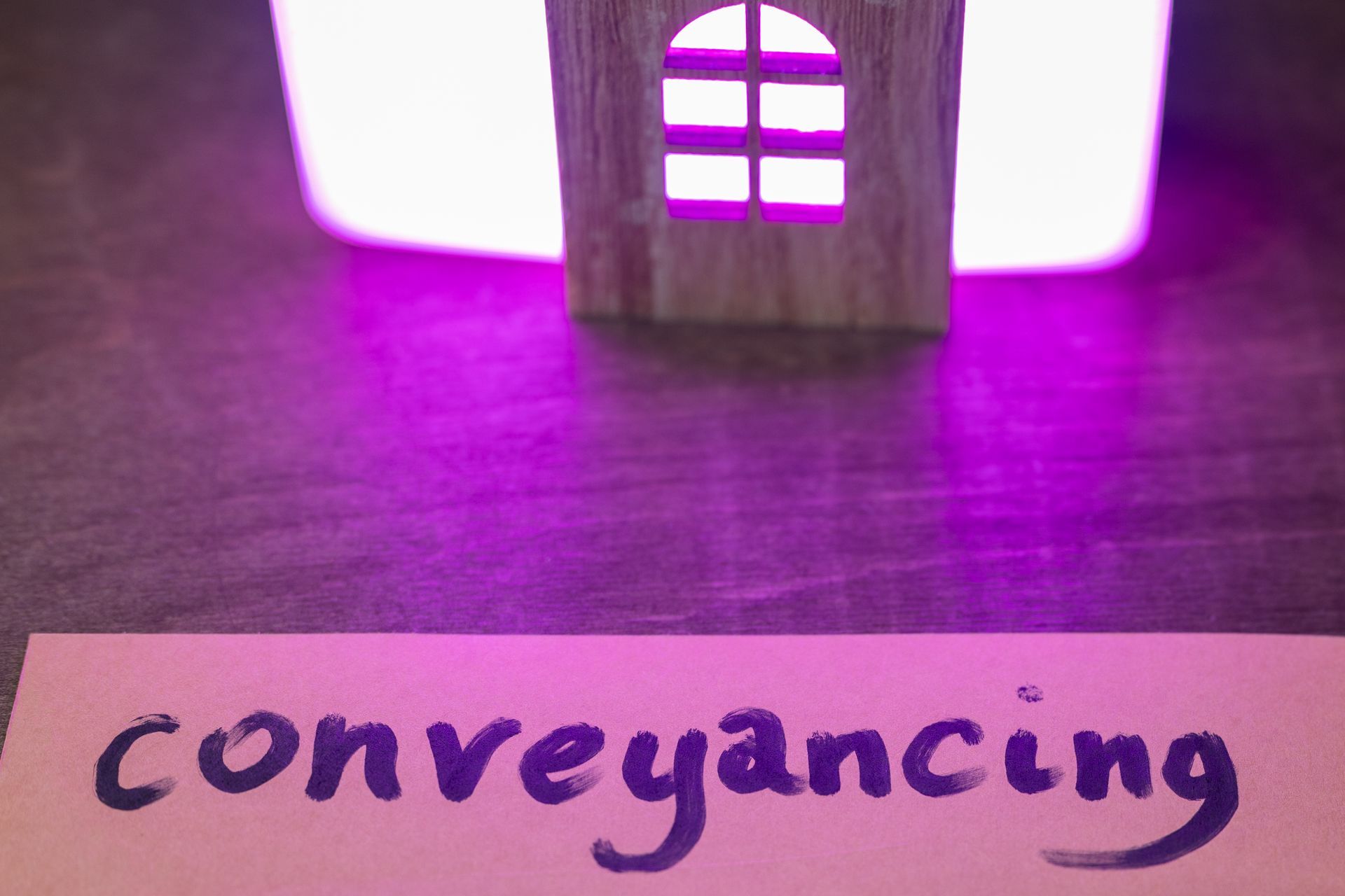 Conveyancing concept with handwritten word on paper and small wooden.
