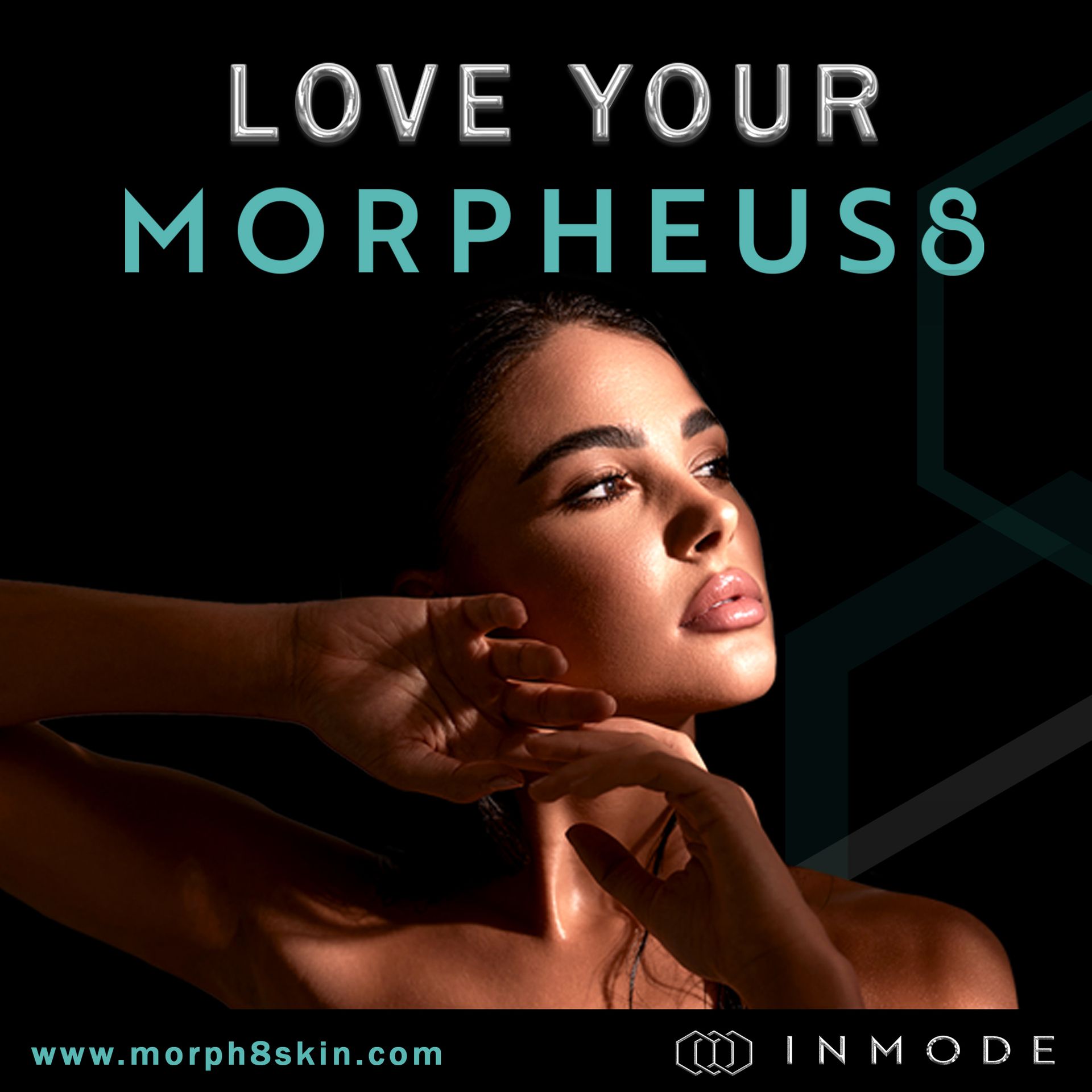 A woman 's face is shown in a black background with the words `` love your morpheus ''.