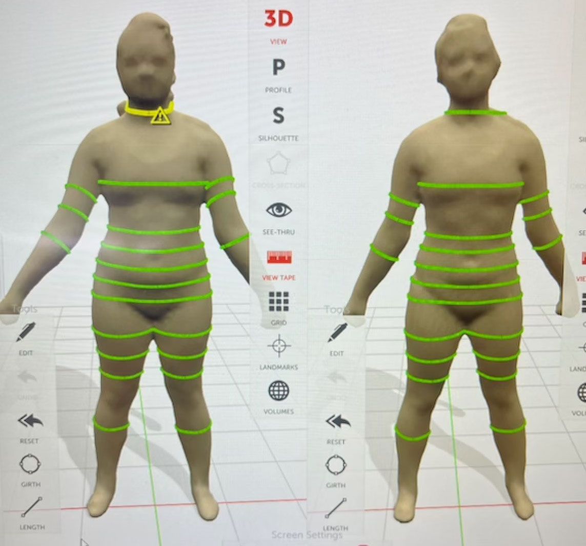 A 3d model of a woman with green lines around her body