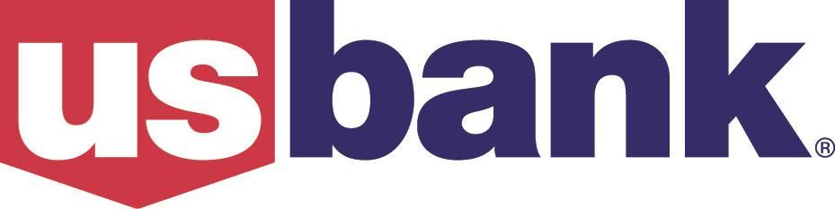 The logo for us bank is red and blue and has a shield on it.