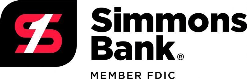 The simmons bank logo is black and red and says member fdic.