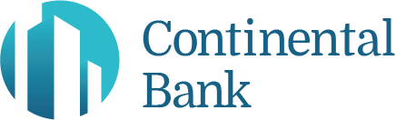 The continental bank logo is blue and white with a building in the middle.