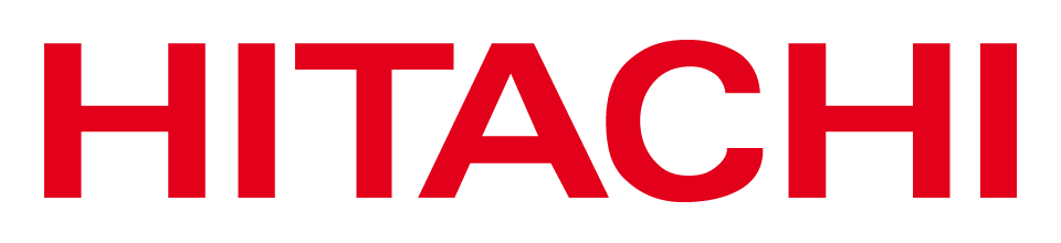 A red hitachi logo on a white background