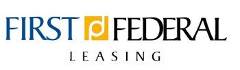 The logo for first federal leasing is blue and yellow.