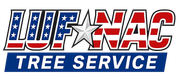 "Luf-Nac Tree Service logo with black text and American flags."