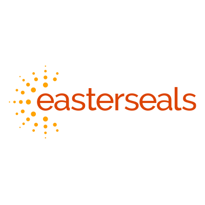 A logo for easterseals with orange dots on a white background