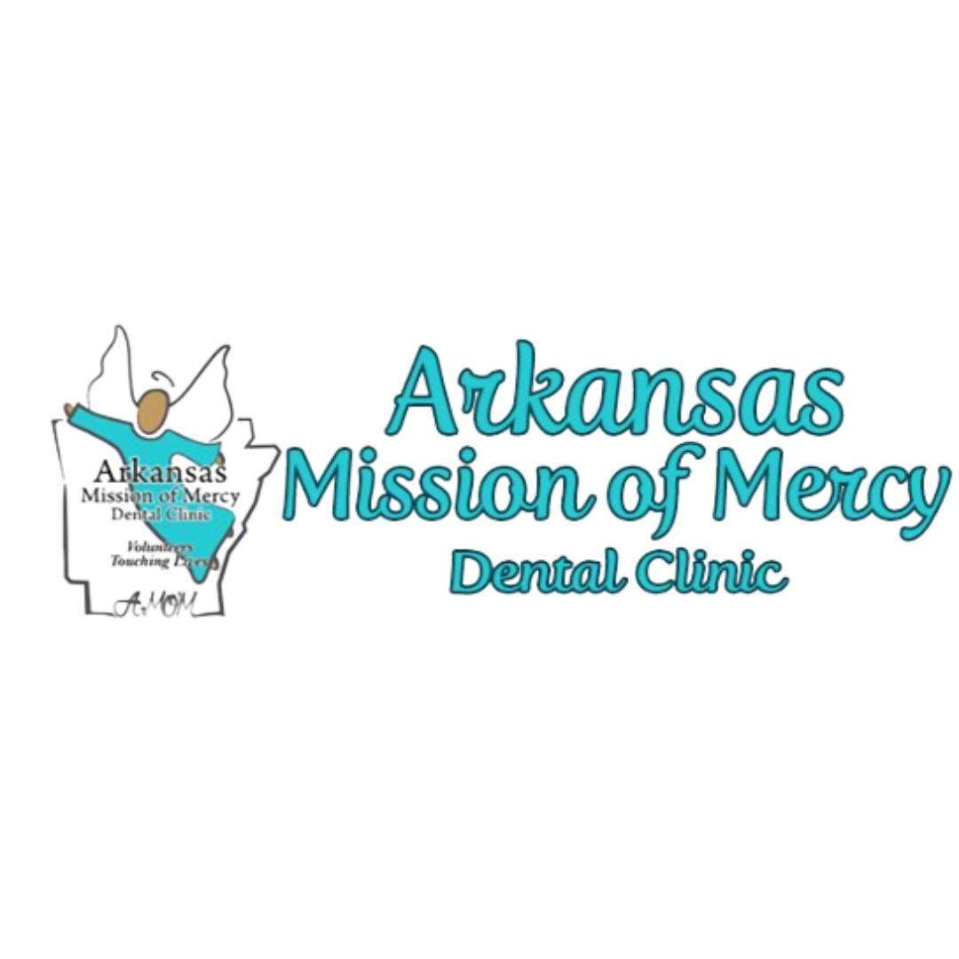 The logo for arkansas mission of mercy dental clinic.