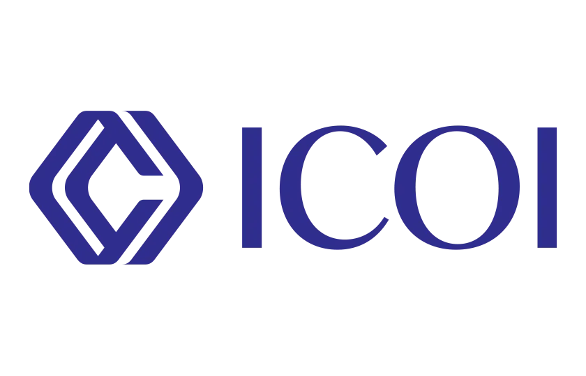 The icoi logo is blue and white on a white background.