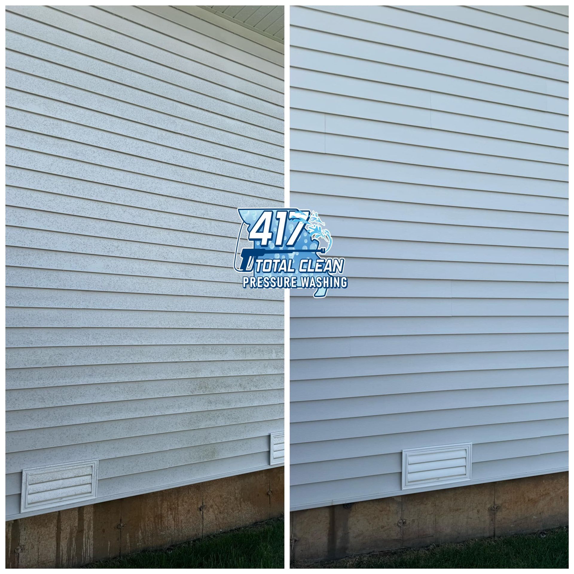 A before and after photo of a house 's siding