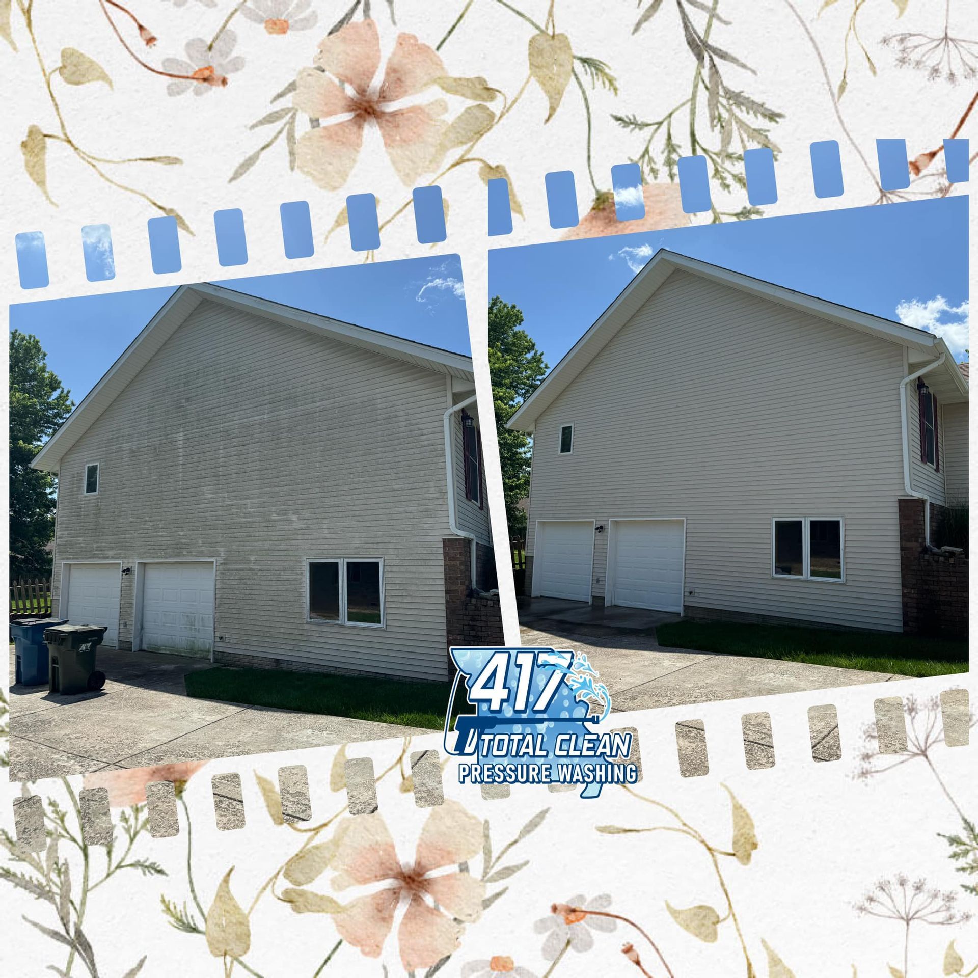 A before and after photo of a house with the number 417 on it