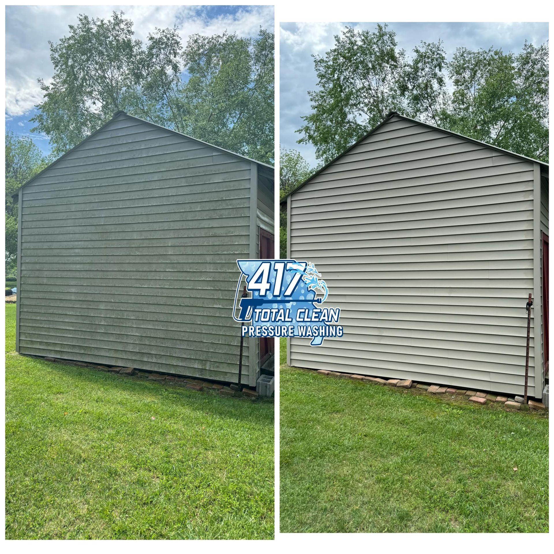 A before and after picture of a shed that has been cleaned.