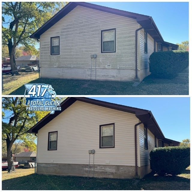 A before and after photo of a house being cleaned by a total clean pressure washing company