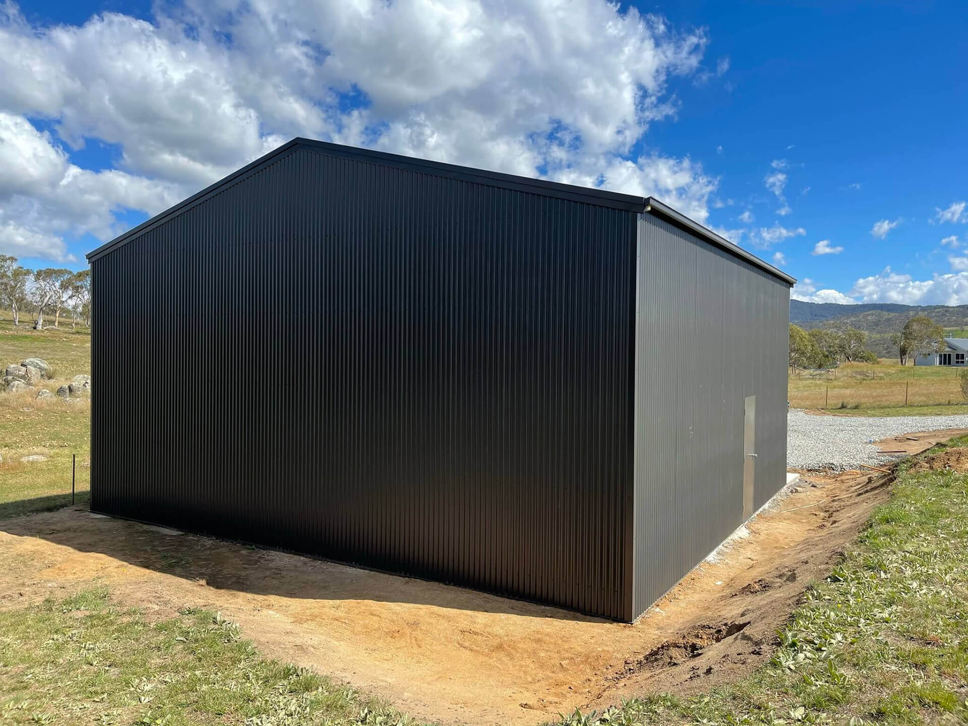 Industrial 2 door black shed back  - Snowy Sheds
