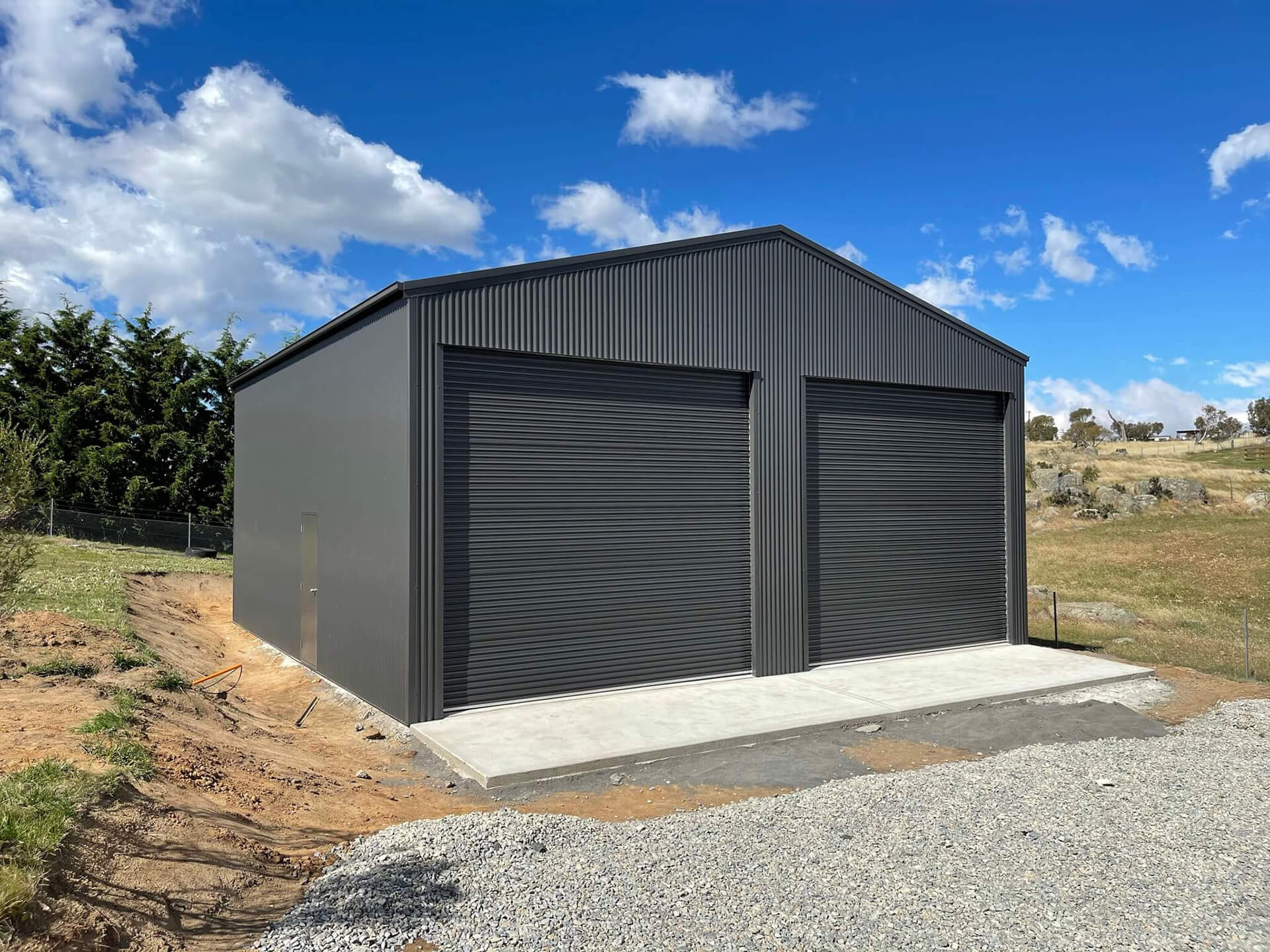 Industrial 2 door black shed - Snowy Sheds