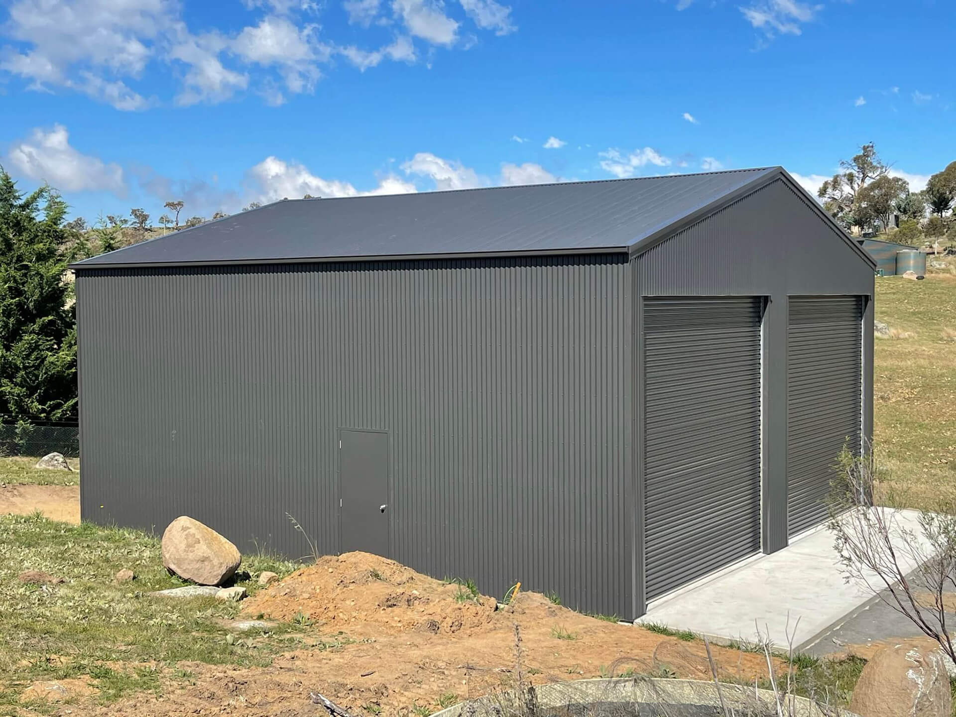 Industrial 2 door shed side view - Snowy Sheds