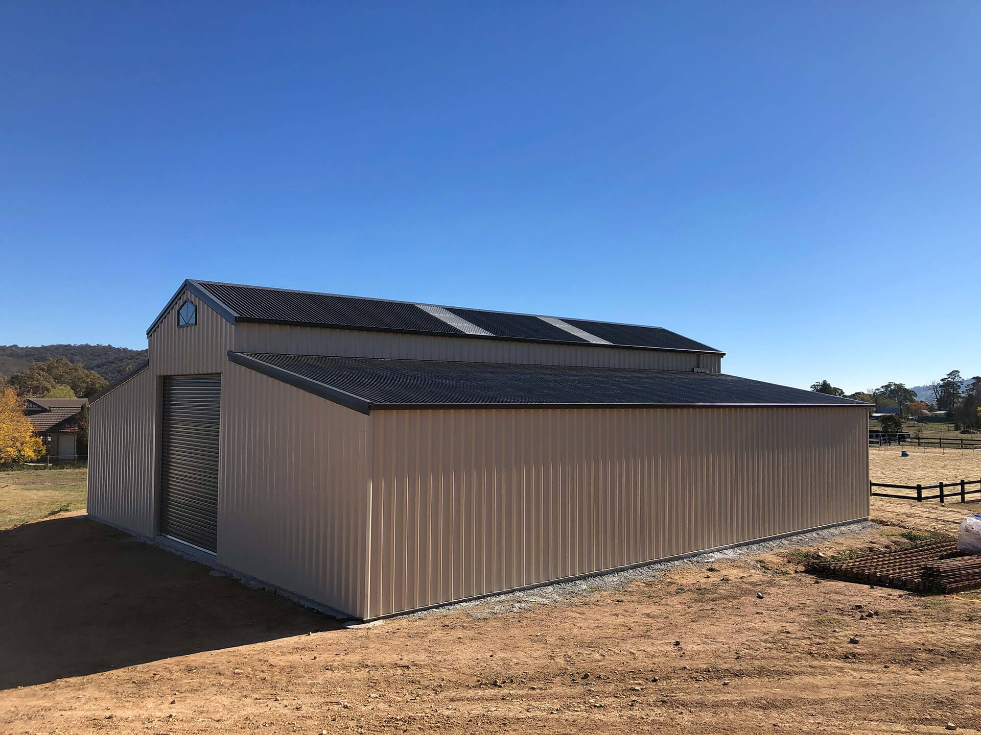 White 3 door American style barn shed side view