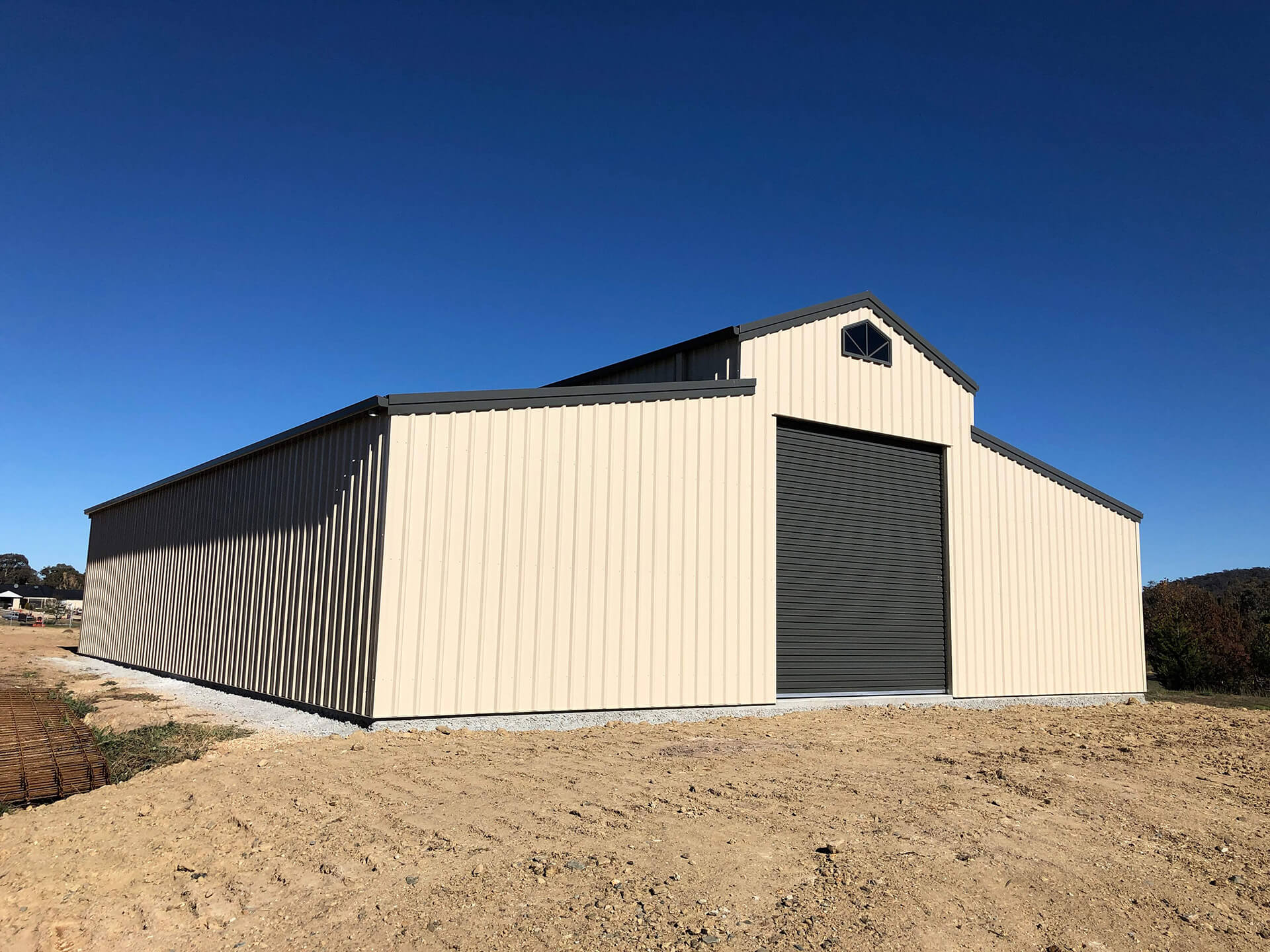 White 1 door American style barn shed side view