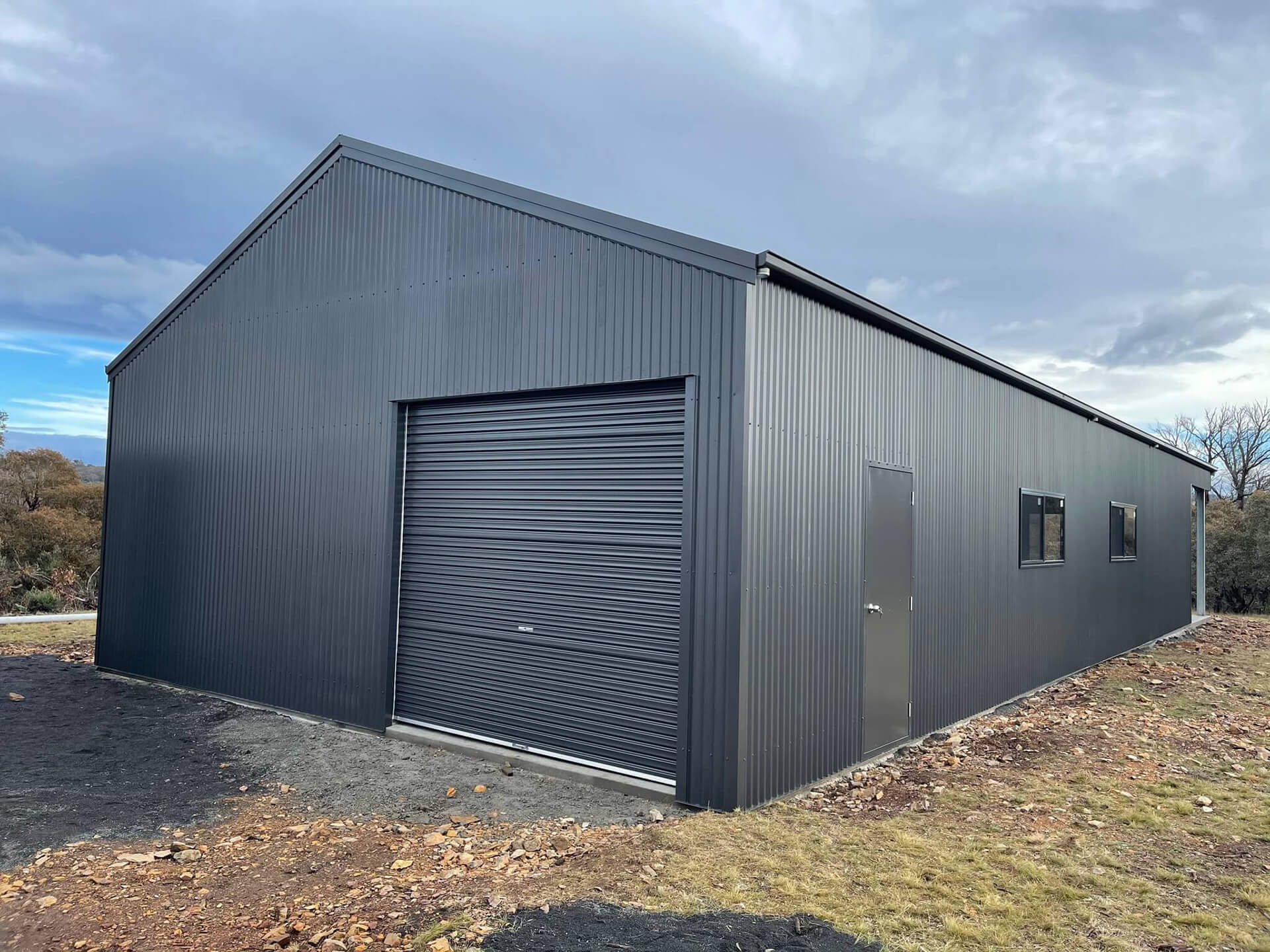 Industrial grey shed - Snowy Sheds