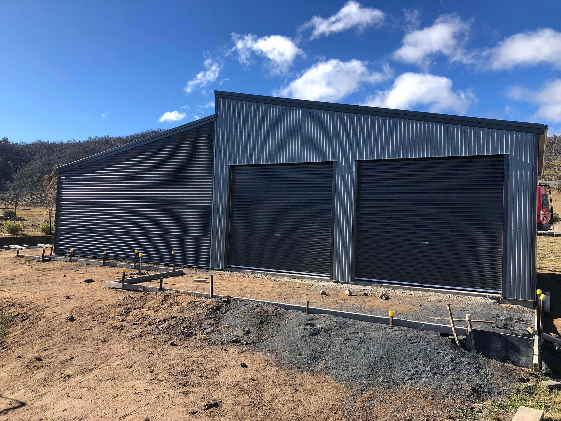 Industrial grey and black 2 door shed - Snowy Sheds