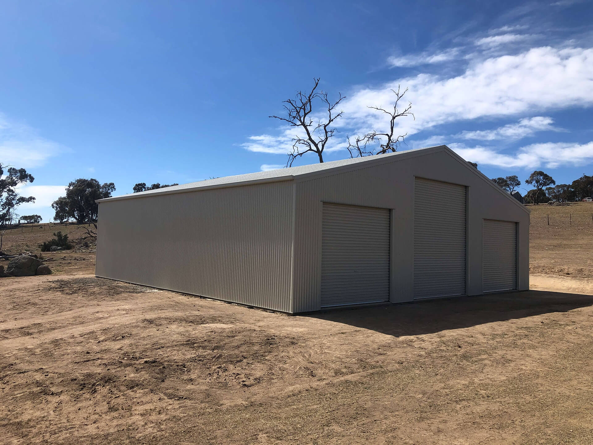 White 3 door American style barn shed