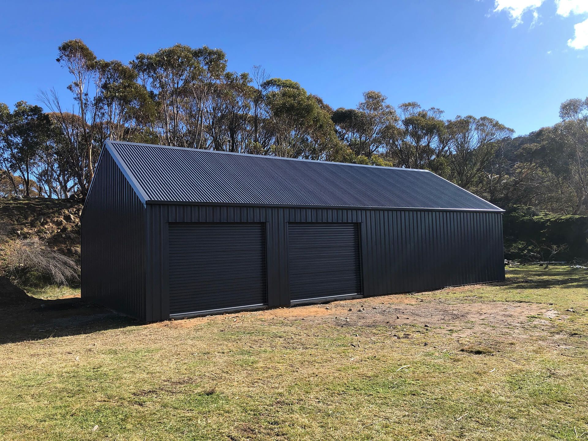 2 door black shed side - Snowy Sheds