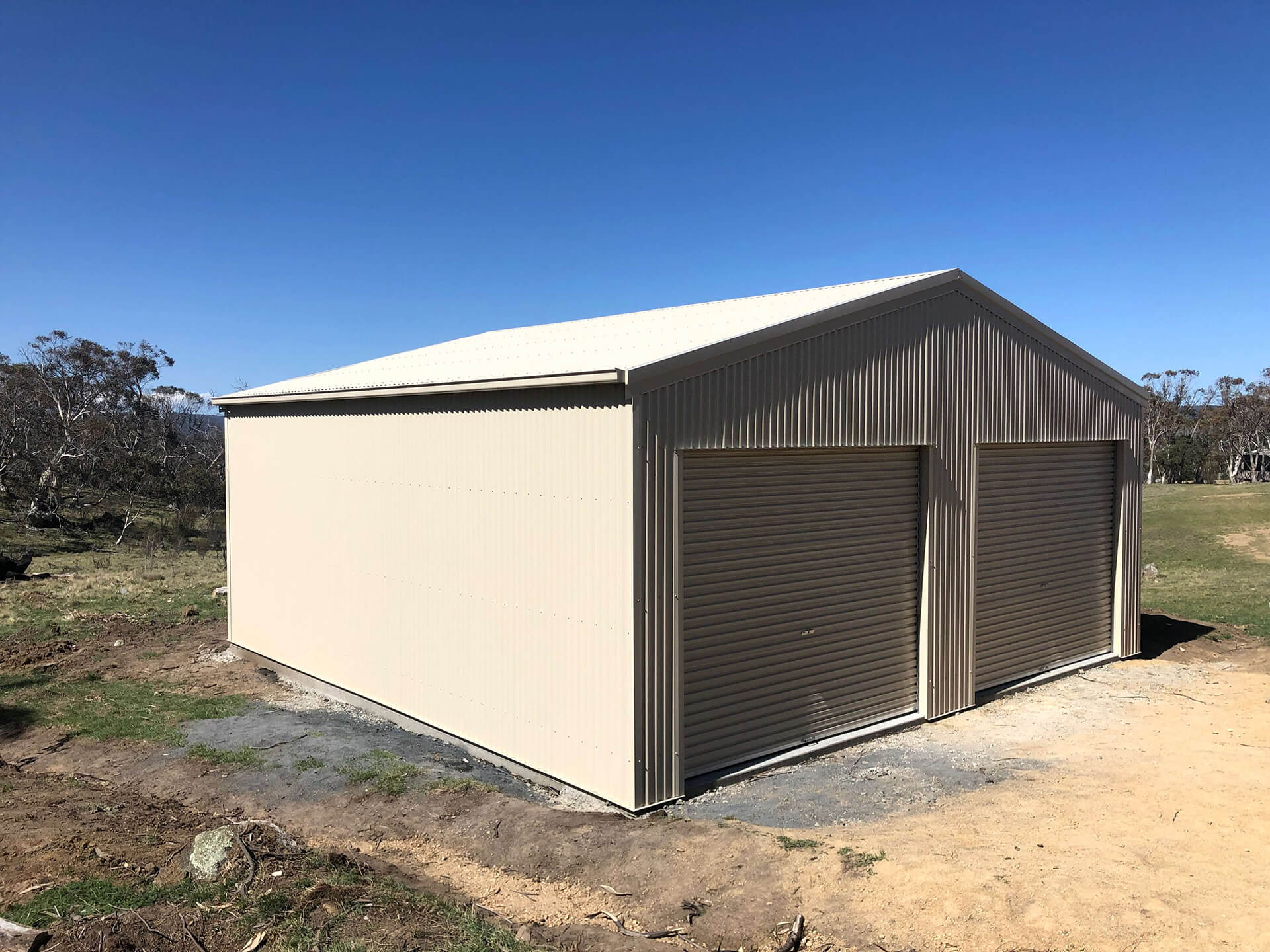 2 door white shed - Snowy Sheds