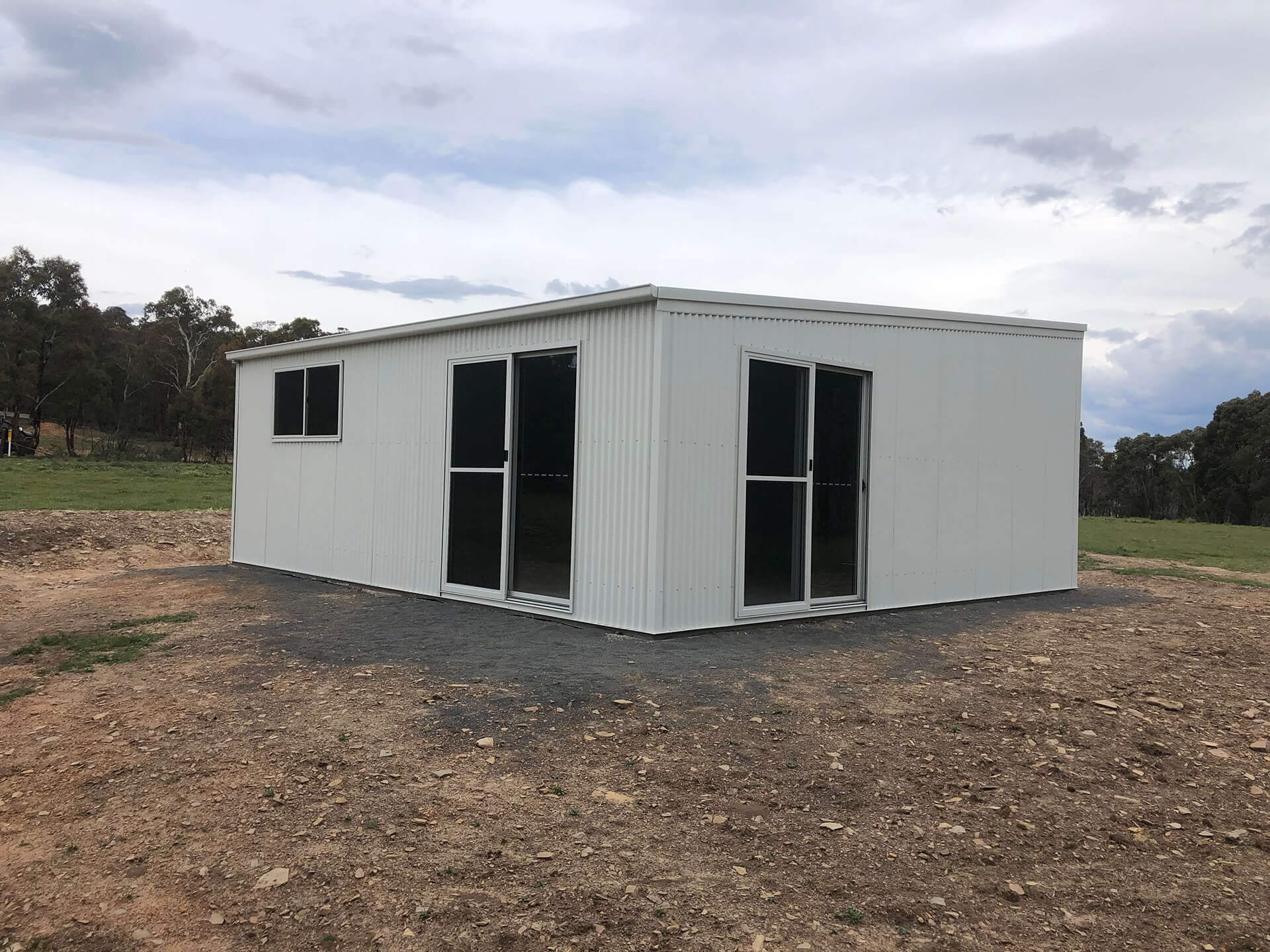 2 door white shed - Snowy Sheds