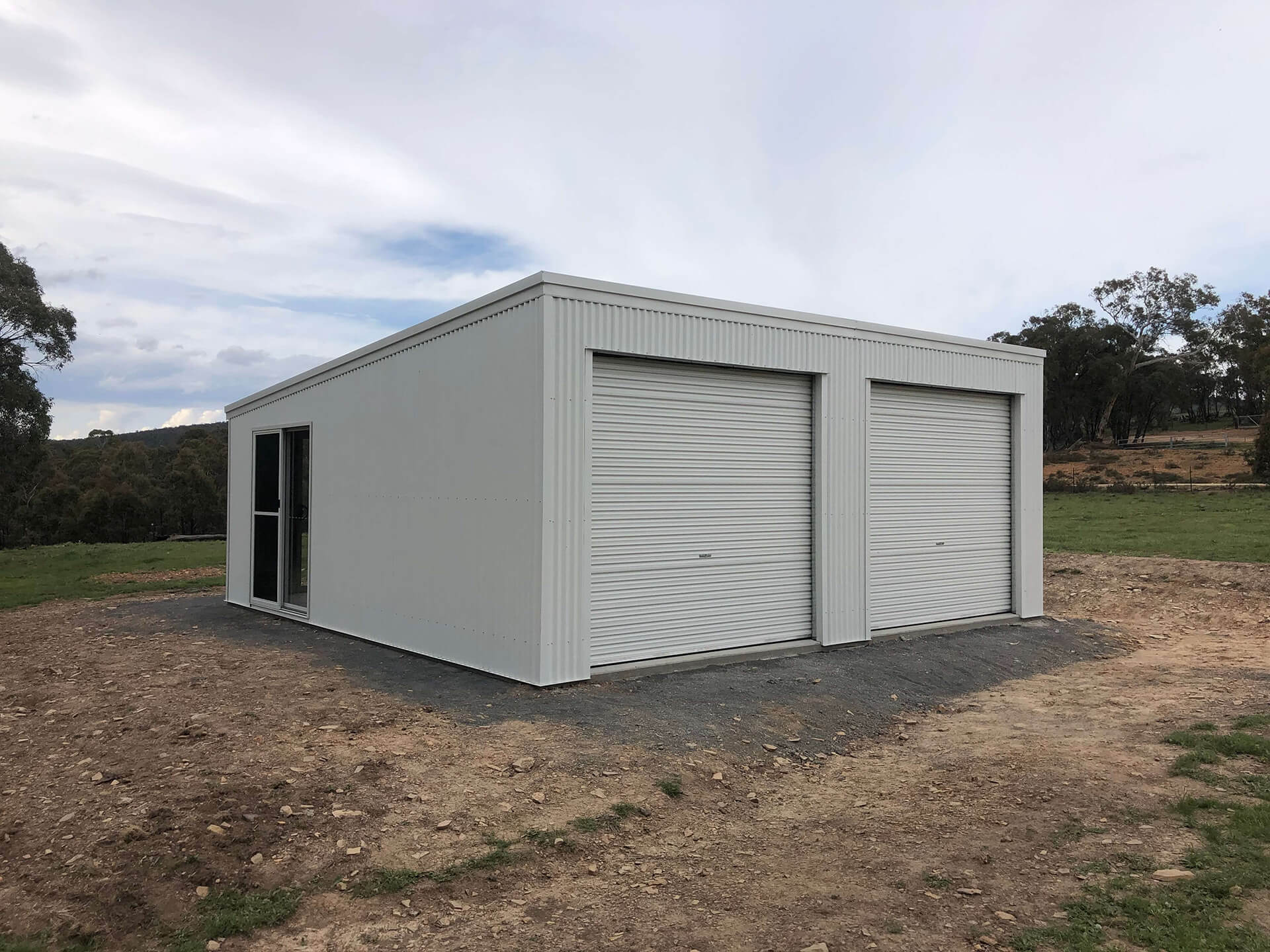 2 door white shed - Snowy Sheds