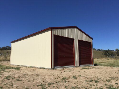 Double Garage in Cream & Red - Snowy Sheds