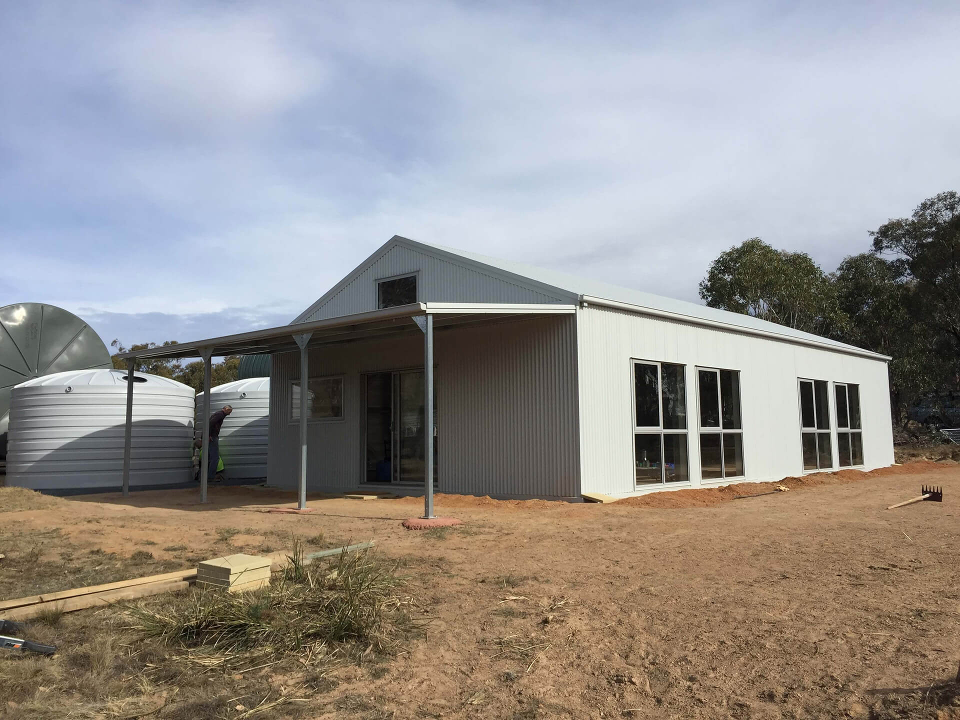 Industrial Steel Shed white shed with carport - Snowy Sheds