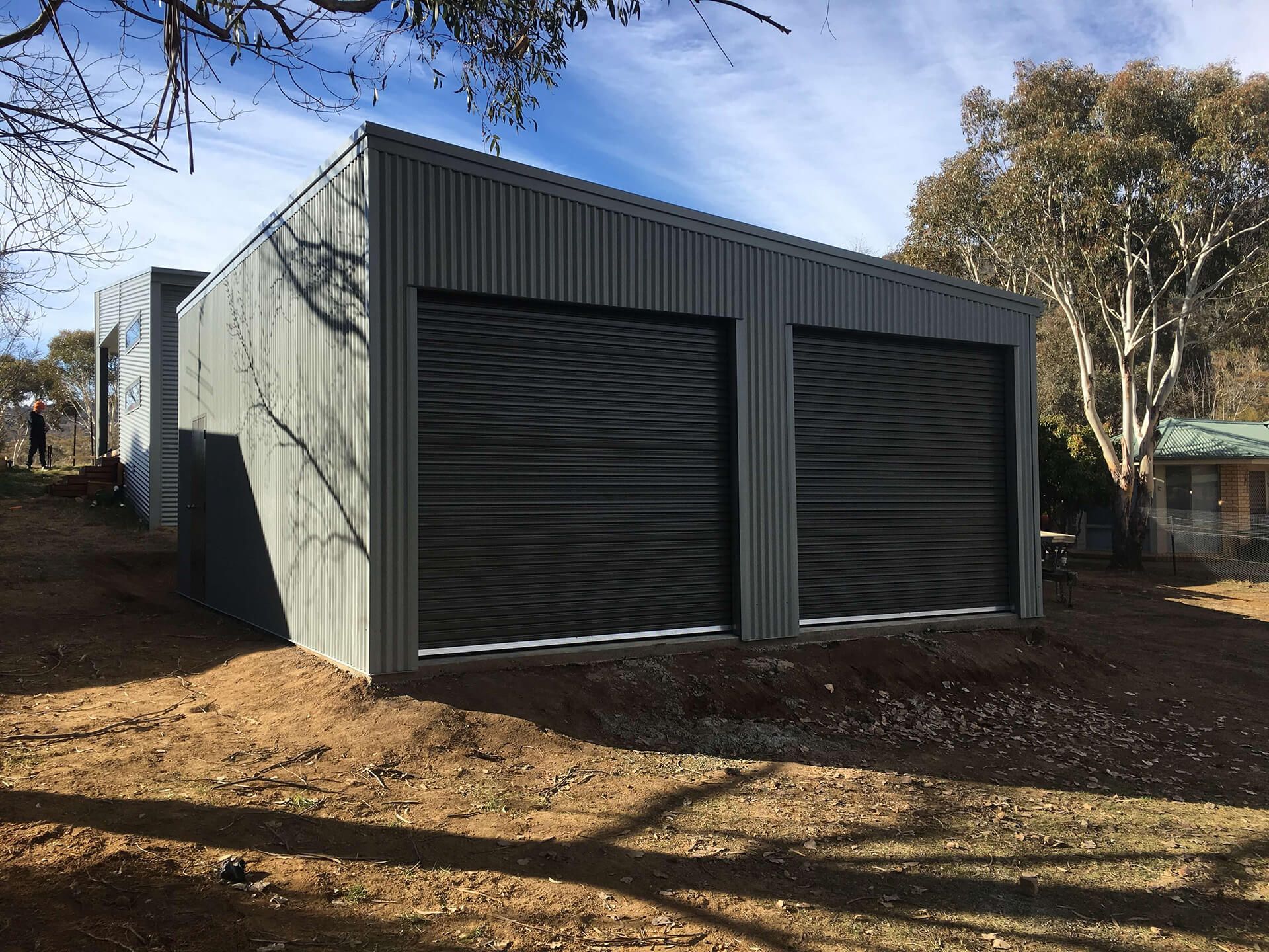 grey shed with 2 doors  - Snowy Sheds