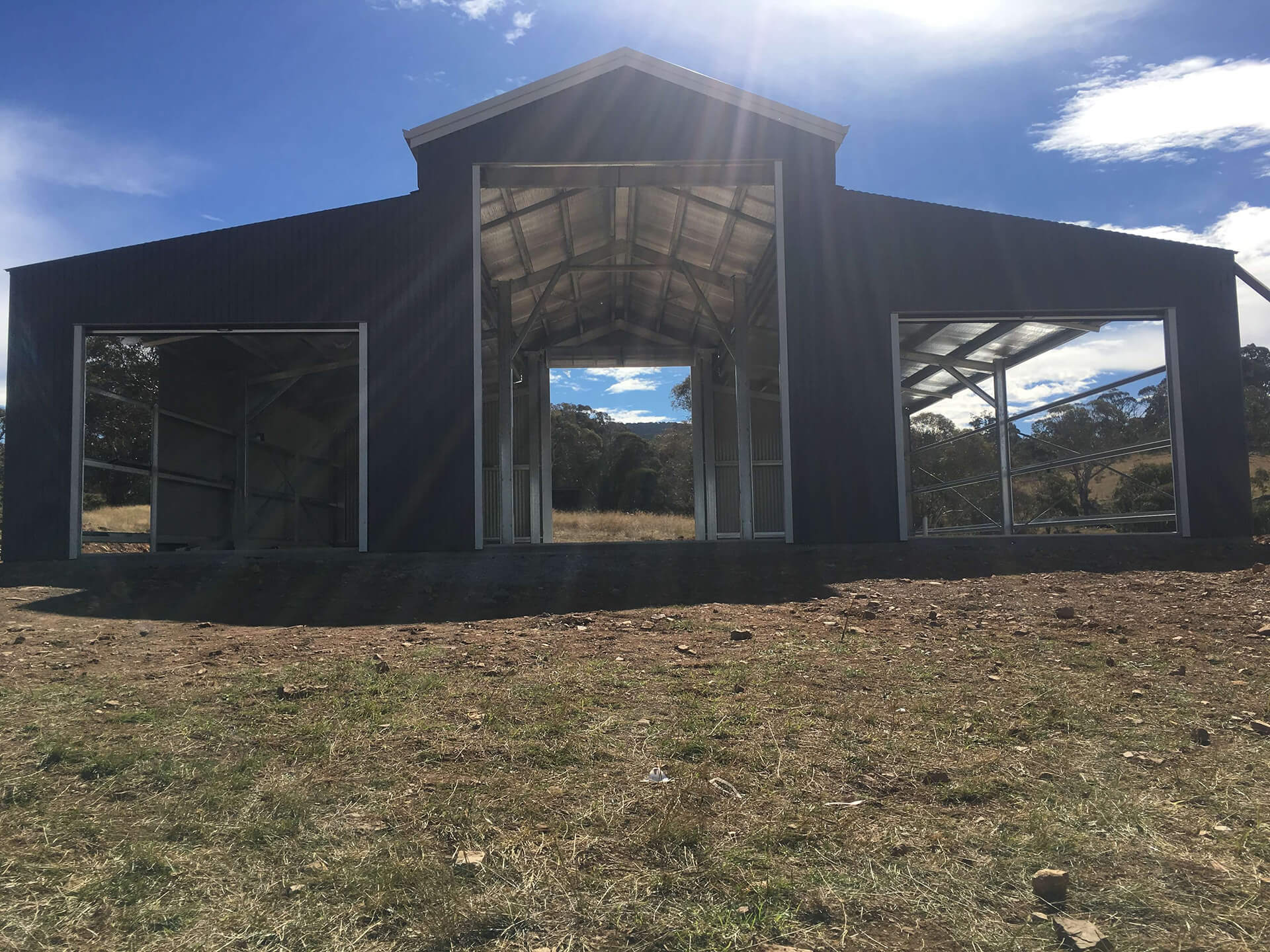Black 3 door American style barn shed interior