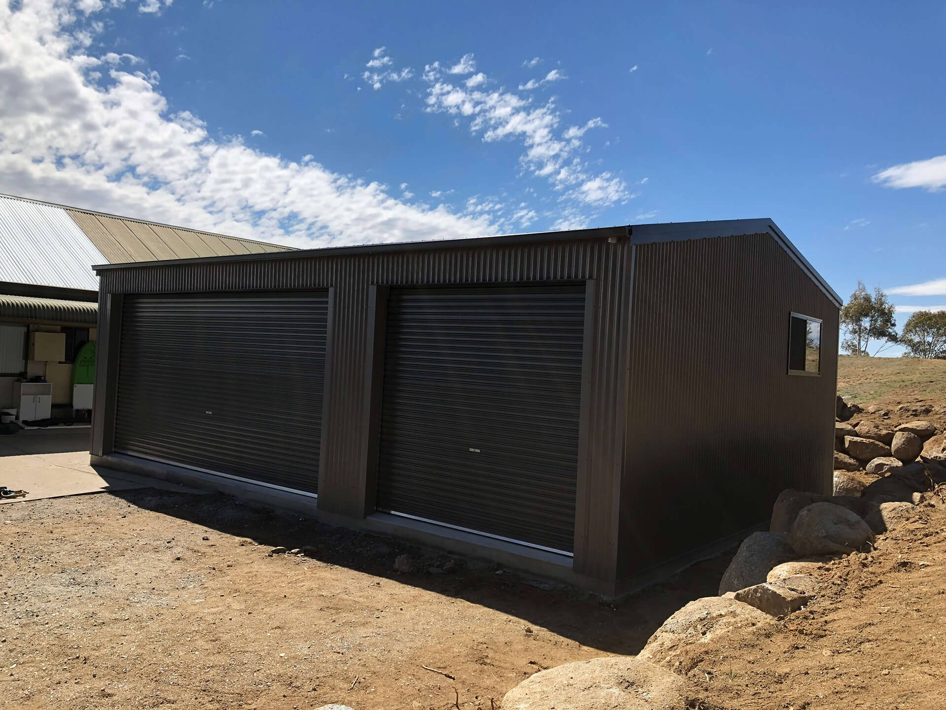 black 2 door shed side  - Snowy Sheds