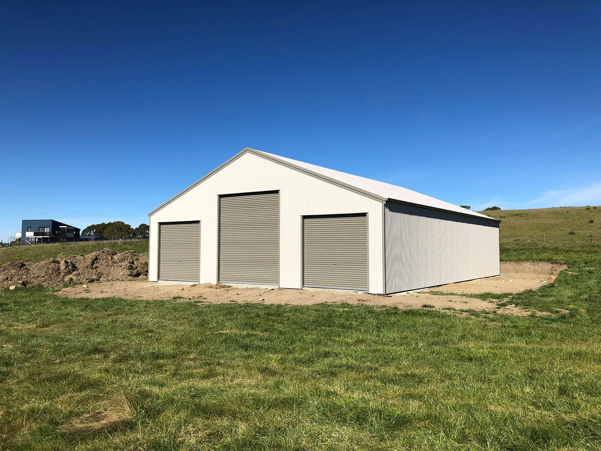 Light grey American style barn shed