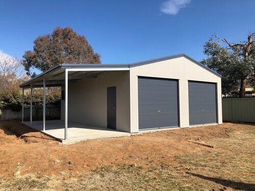 Double Garage Shed in Cream with Carport - Snowy Sheds