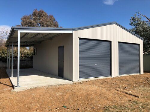 Fair Dinkum Shed with double garage and port