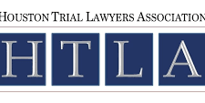 Logo for Houston Trial Lawyers Association: HTLA in white letters on blue squares.