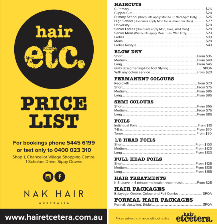 Hair Services Sunshine Coast Hair Etcetera